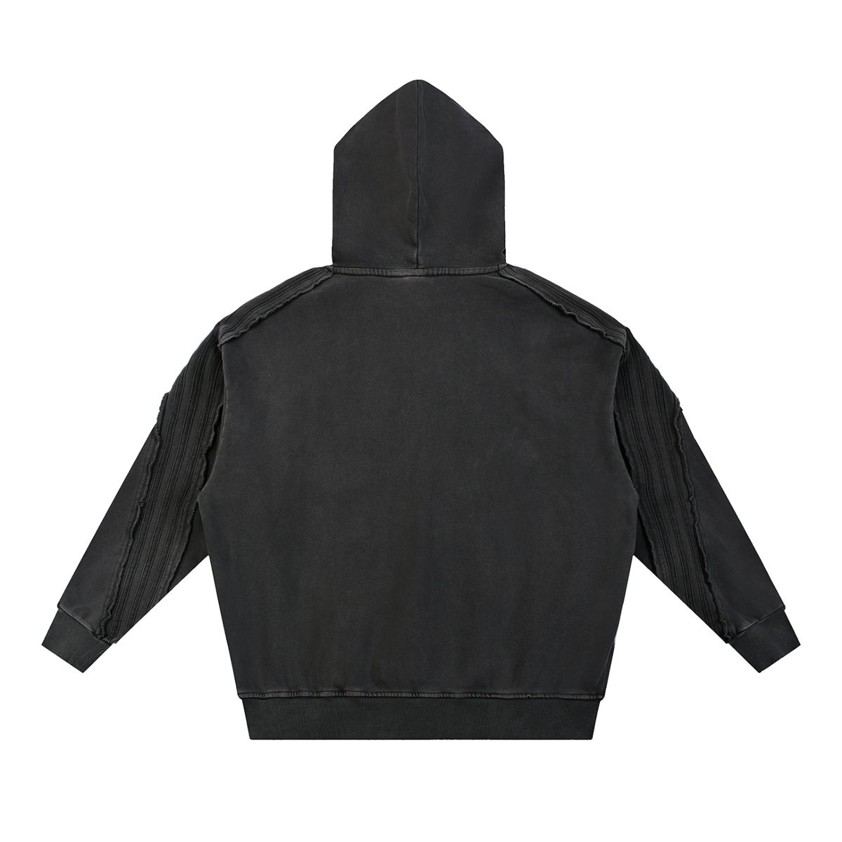 Unisex Snow Washed Tape Raw Edge Hoodie in black, alternate angle