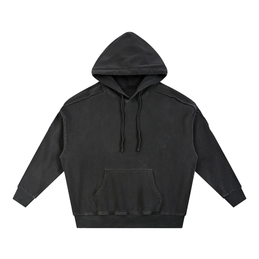 Unisex Snow Washed Tape Raw Edge Hoodie in black