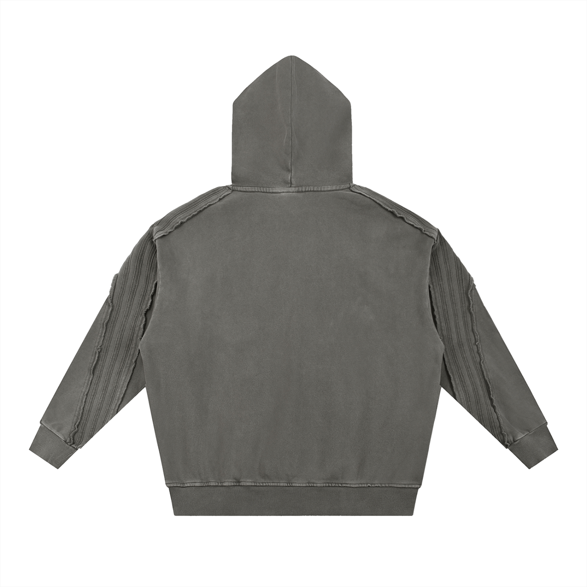 Unisex Snow Washed Tape Raw Edge Hoodie in dark gray, alternate angle