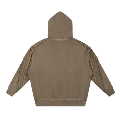 Unisex Snow Washed Tape Raw Edge Hoodie in khaki, alternate angle