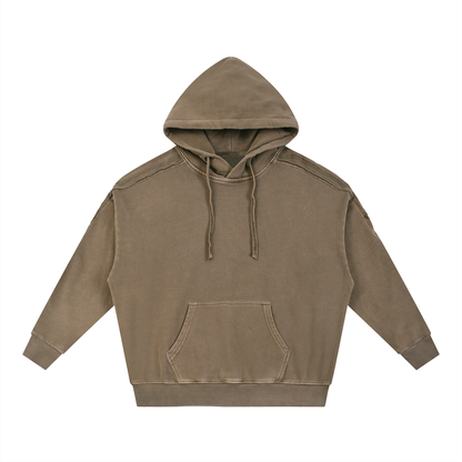 Unisex Snow Washed Tape Raw Edge Hoodie in khaki