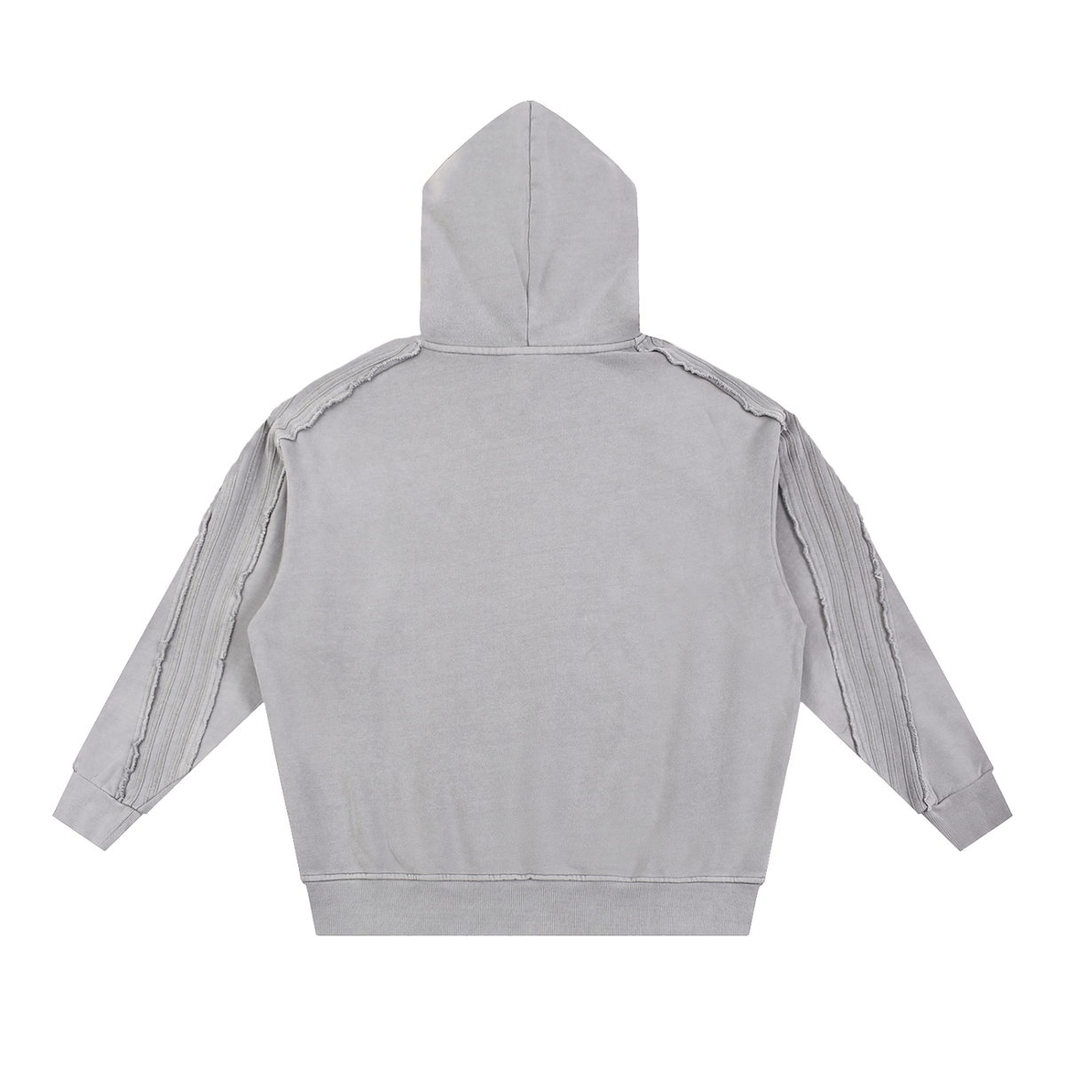 Unisex Snow Washed Tape Raw Edge Hoodie in light gray, alternate angle