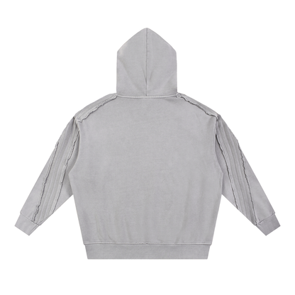 Unisex Snow Washed Tape Raw Edge Hoodie in light gray, alternate angle