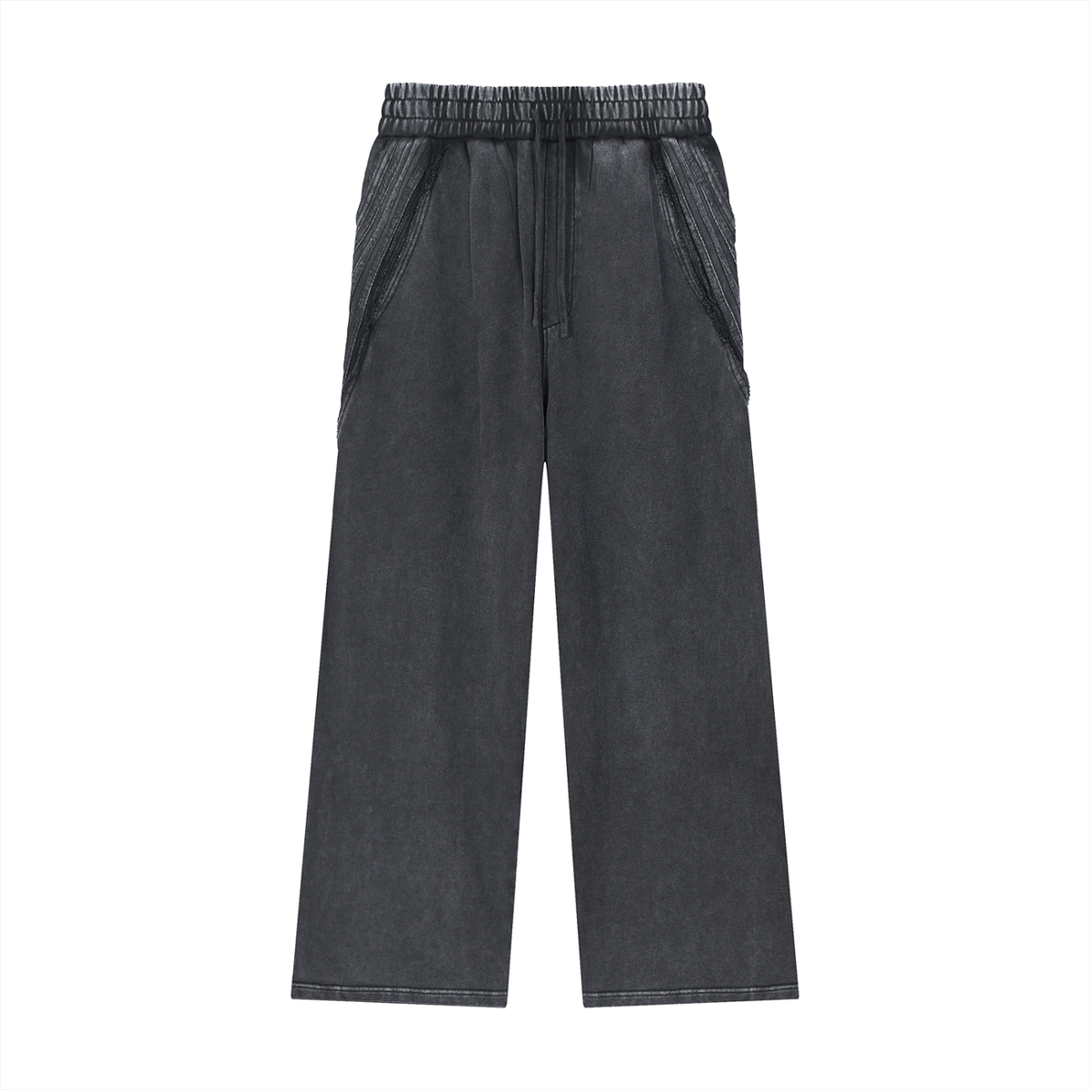 Unisex Snow Washed Tape Raw Edge Sweatpants in black