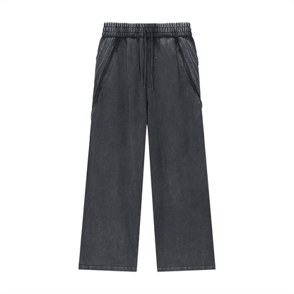 Unisex Snow Washed Tape Raw Edge Sweatpants in black