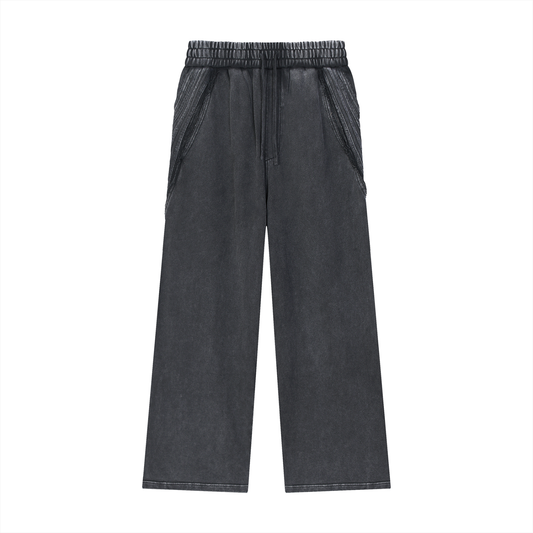 Unisex Snow Washed Tape Raw Edge Sweatpants in black