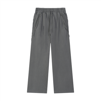 Unisex Snow Washed Tape Raw Edge Sweatpants in dark gray