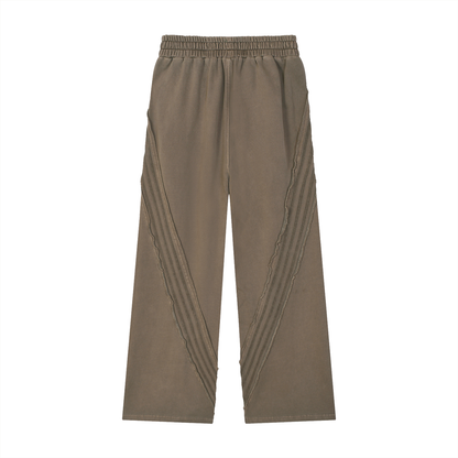 Unisex Snow Washed Tape Raw Edge Sweatpants in khaki, alternate angle