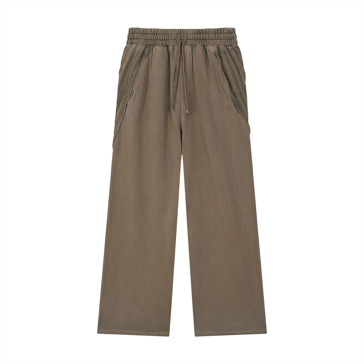 Unisex Snow Washed Tape Raw Edge Sweatpants in khaki