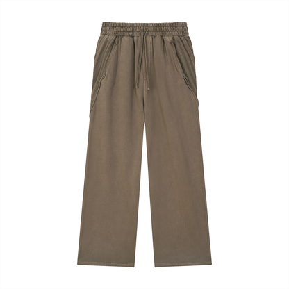 Unisex Snow Washed Tape Raw Edge Sweatpants in khaki