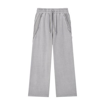 Unisex Snow Washed Tape Raw Edge Sweatpants in light gray