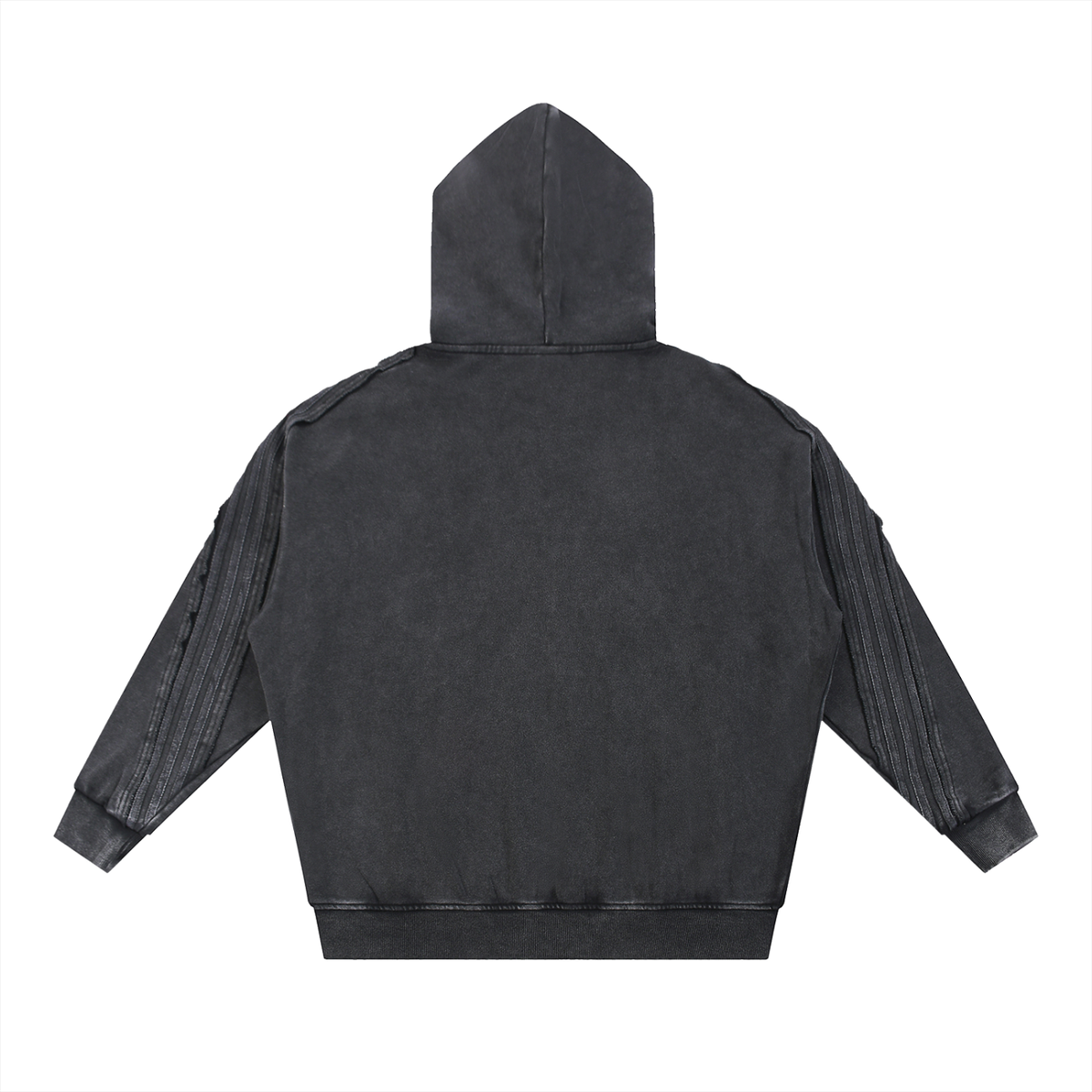 Unisex Snow Washed Tape Raw Edge Zip Hoodie in black, alternate angle