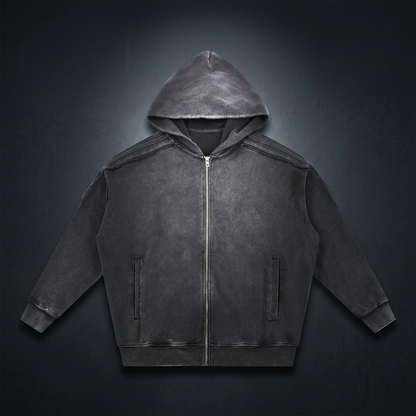 Unisex Snow Washed Tape Raw Edge Zip Hoodie