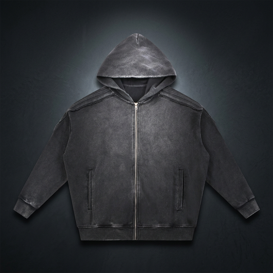 Unisex Snow Washed Tape Raw Edge Zip Hoodie