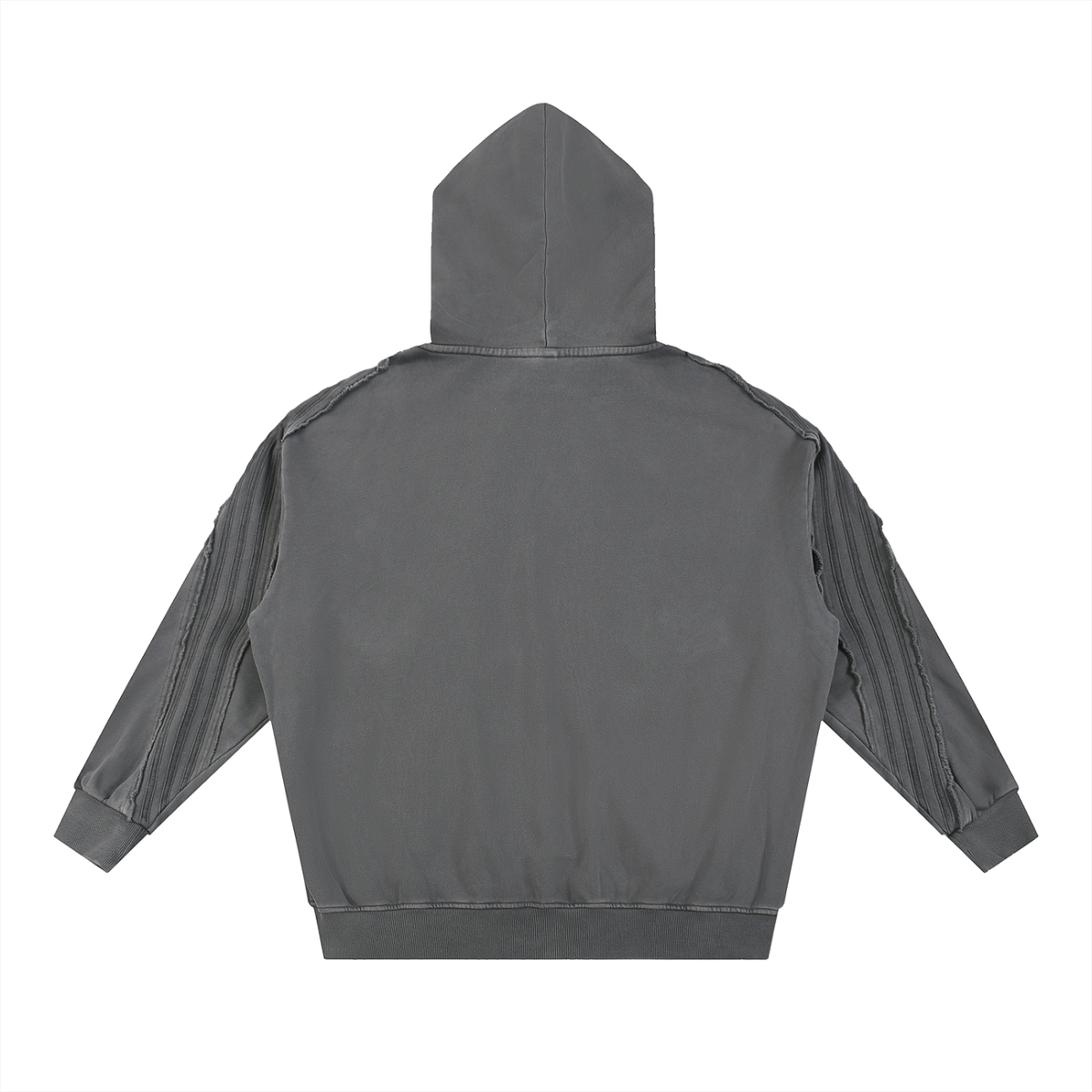 Unisex Snow Washed Tape Raw Edge Zip Hoodie in dark gray, alternate angle