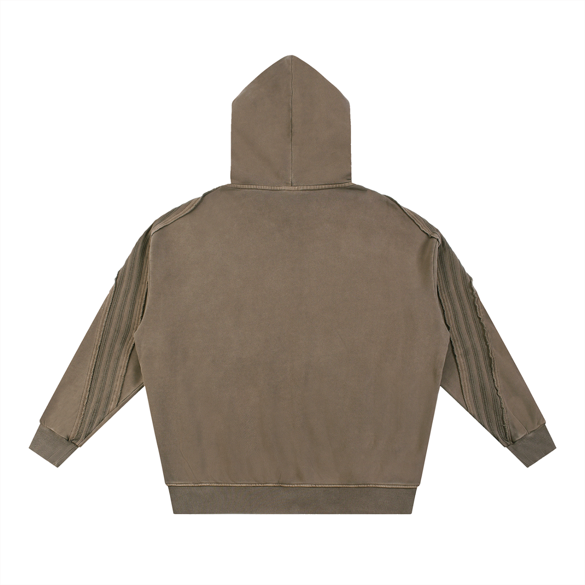Unisex Snow Washed Tape Raw Edge Zip Hoodie in khaki, alternate angle