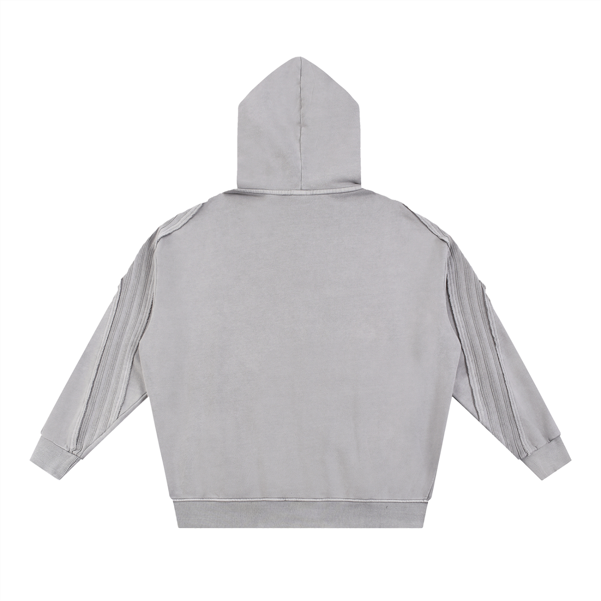 Unisex Snow Washed Tape Raw Edge Zip Hoodie in light gray, alternate angle