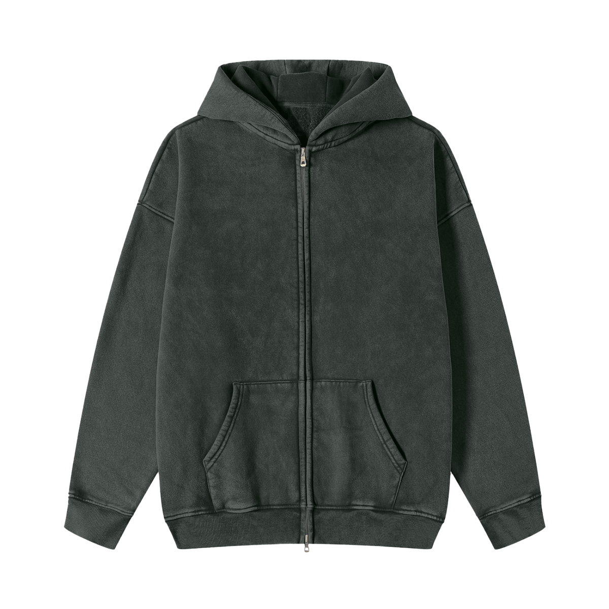 Unisex Snow Washed Zip-Through Fleece Hoodie in black