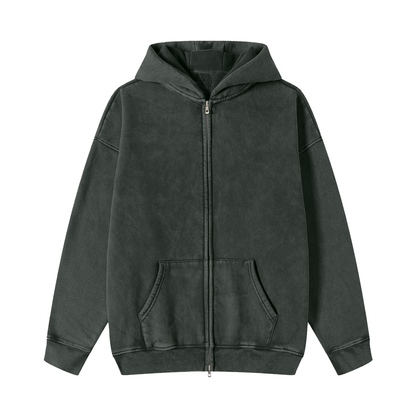 Unisex Snow Washed Zip-Through Fleece Hoodie in black