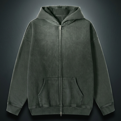 Unisex Snow Washed Zip-Through Fleece Hoodie