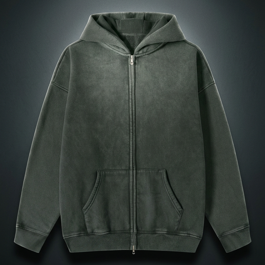 Unisex Snow Washed Zip-Through Fleece Hoodie