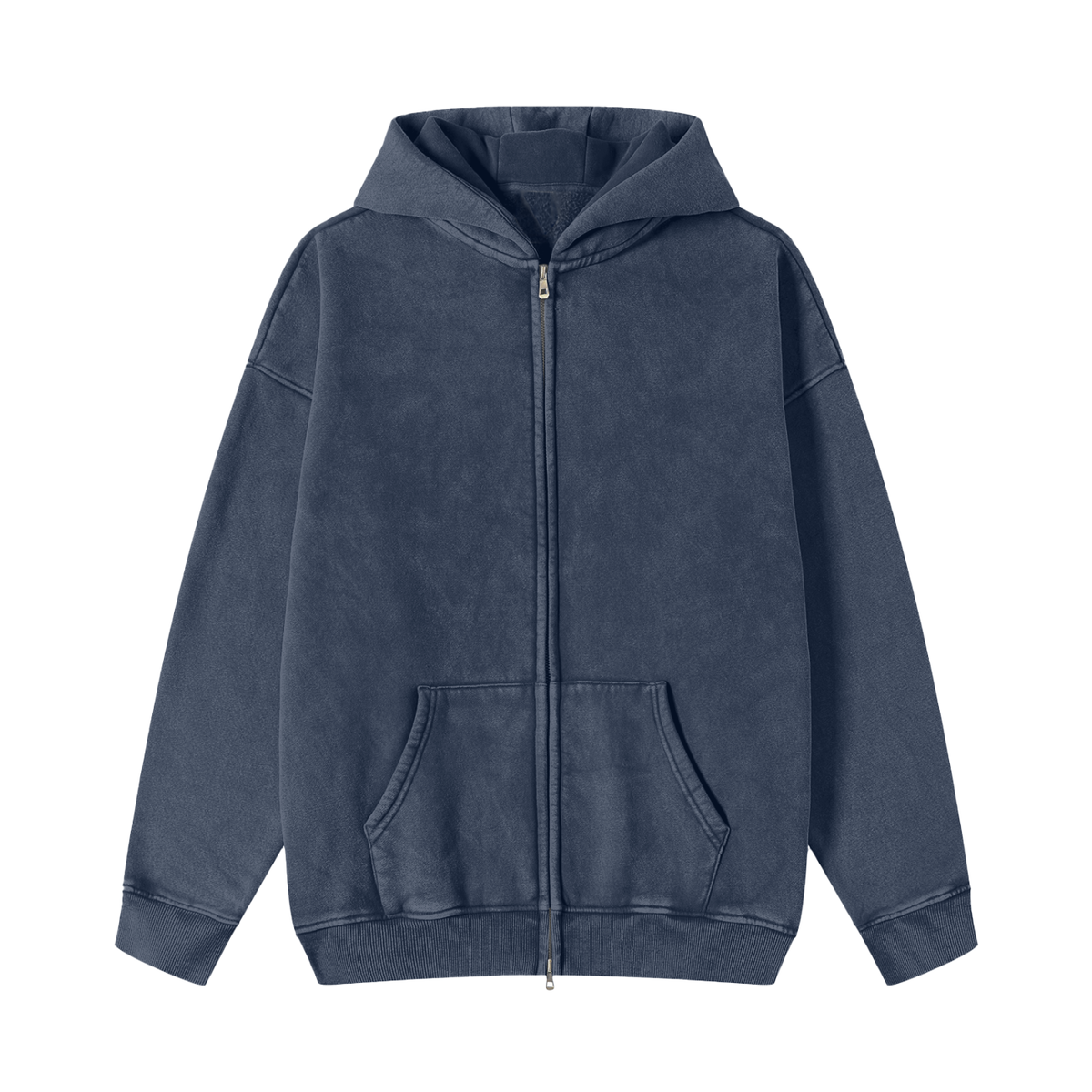 Unisex Snow Washed Zip-Through Fleece Hoodie in royal blue