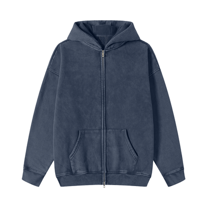 Unisex Snow Washed Zip-Through Fleece Hoodie in royal blue