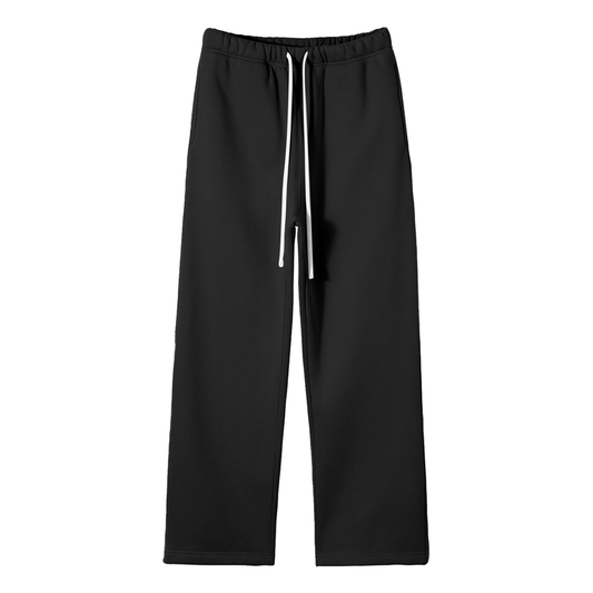 Unisex Solid Color Fleece Straight Leg Pants in black