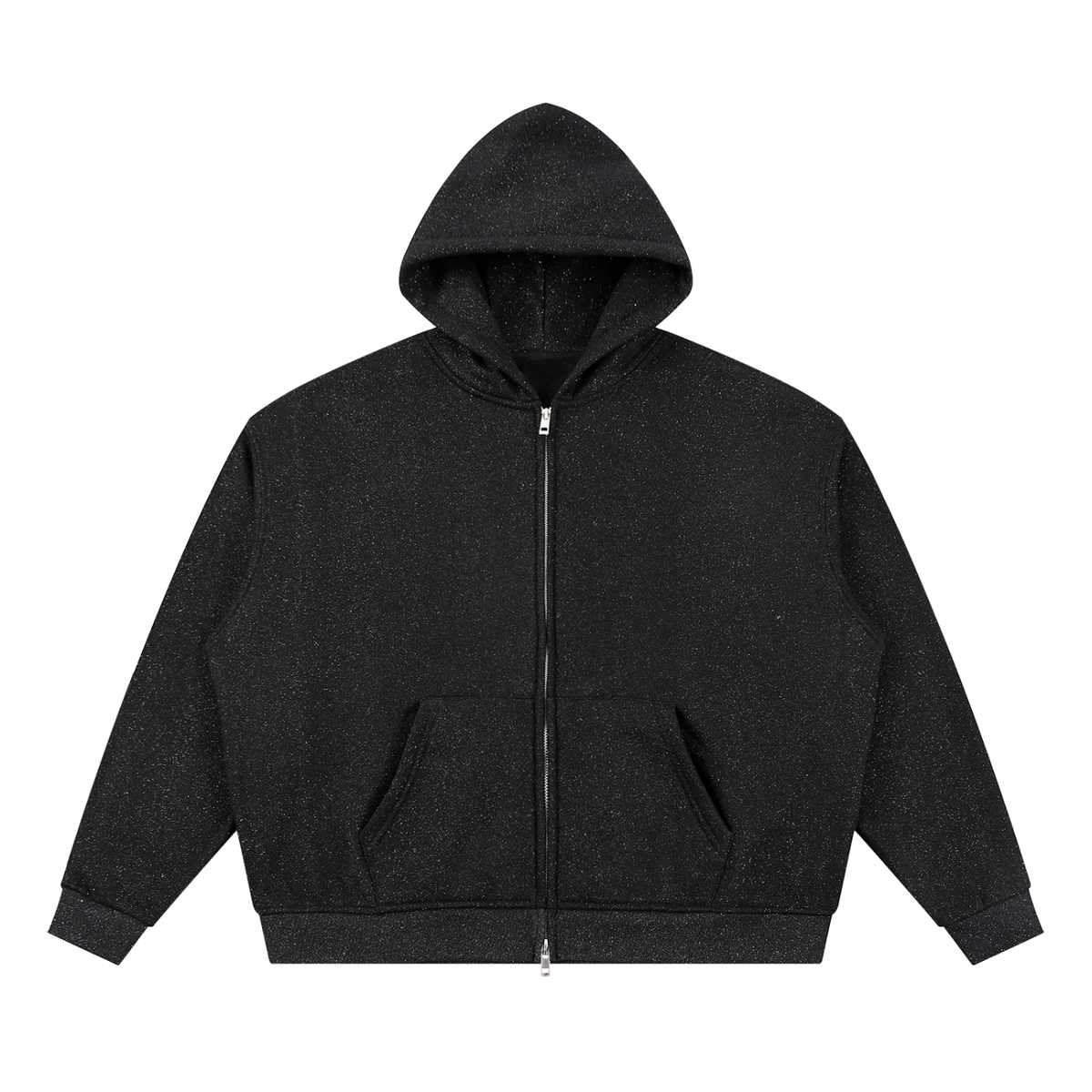 Unisex Sparkles Full Zip Boxy Hoodie in black