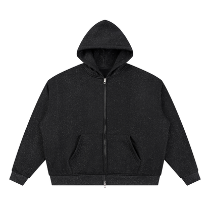 Unisex Sparkles Full Zip Boxy Hoodie in black