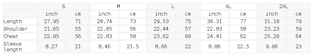 Size chart for the Unisex Square Patch Monkey Washed T-Shirt