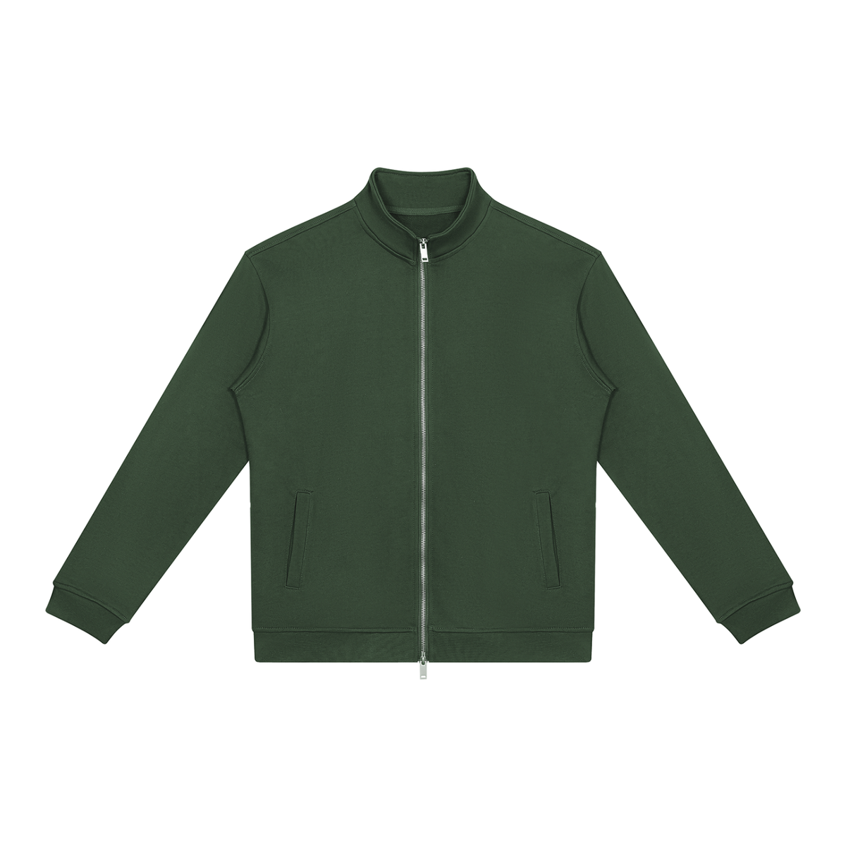 Unisex Stand Collar Full Zip Jacket in blackish green