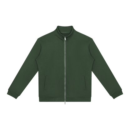 Unisex Stand Collar Full Zip Jacket in blackish green