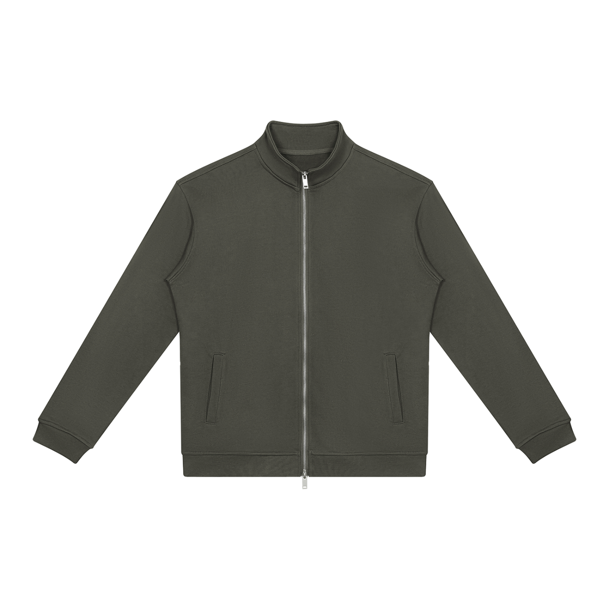 Unisex Stand Collar Full Zip Jacket in dark gray