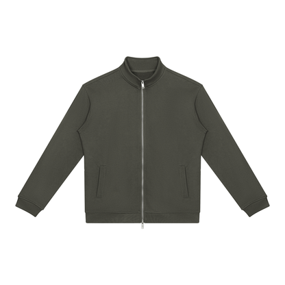 Unisex Stand Collar Full Zip Jacket in dark gray