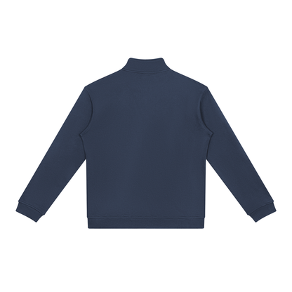 Unisex Stand Collar Full Zip Jacket in navy blue, alternate angle
