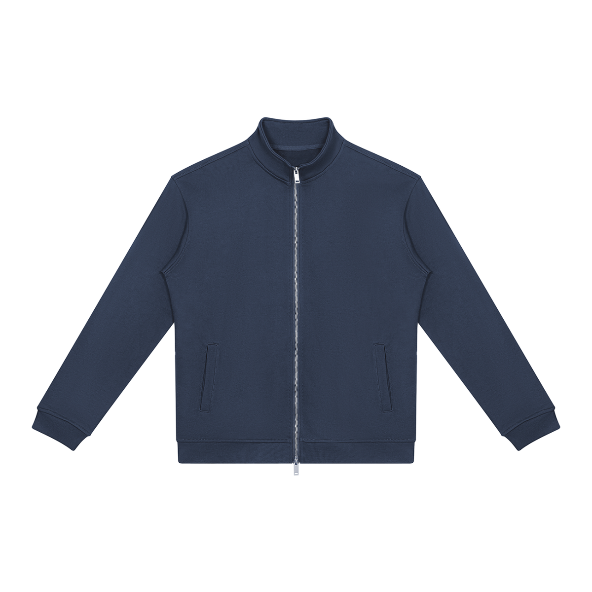 Unisex Stand Collar Full Zip Jacket in navy blue