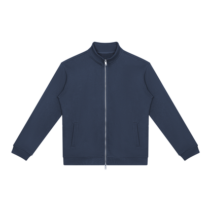 Unisex Stand Collar Full Zip Jacket in navy blue
