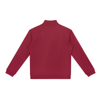 Unisex Stand Collar Full Zip Jacket in wine red, alternate angle