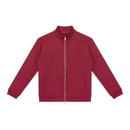 Unisex Stand Collar Full Zip Jacket in wine red