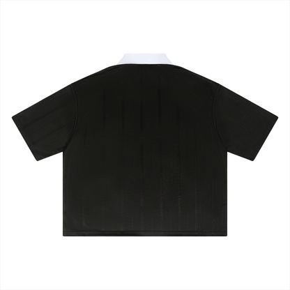 Unisex Striped Boxy Soccer Jersey in black, alternate angle