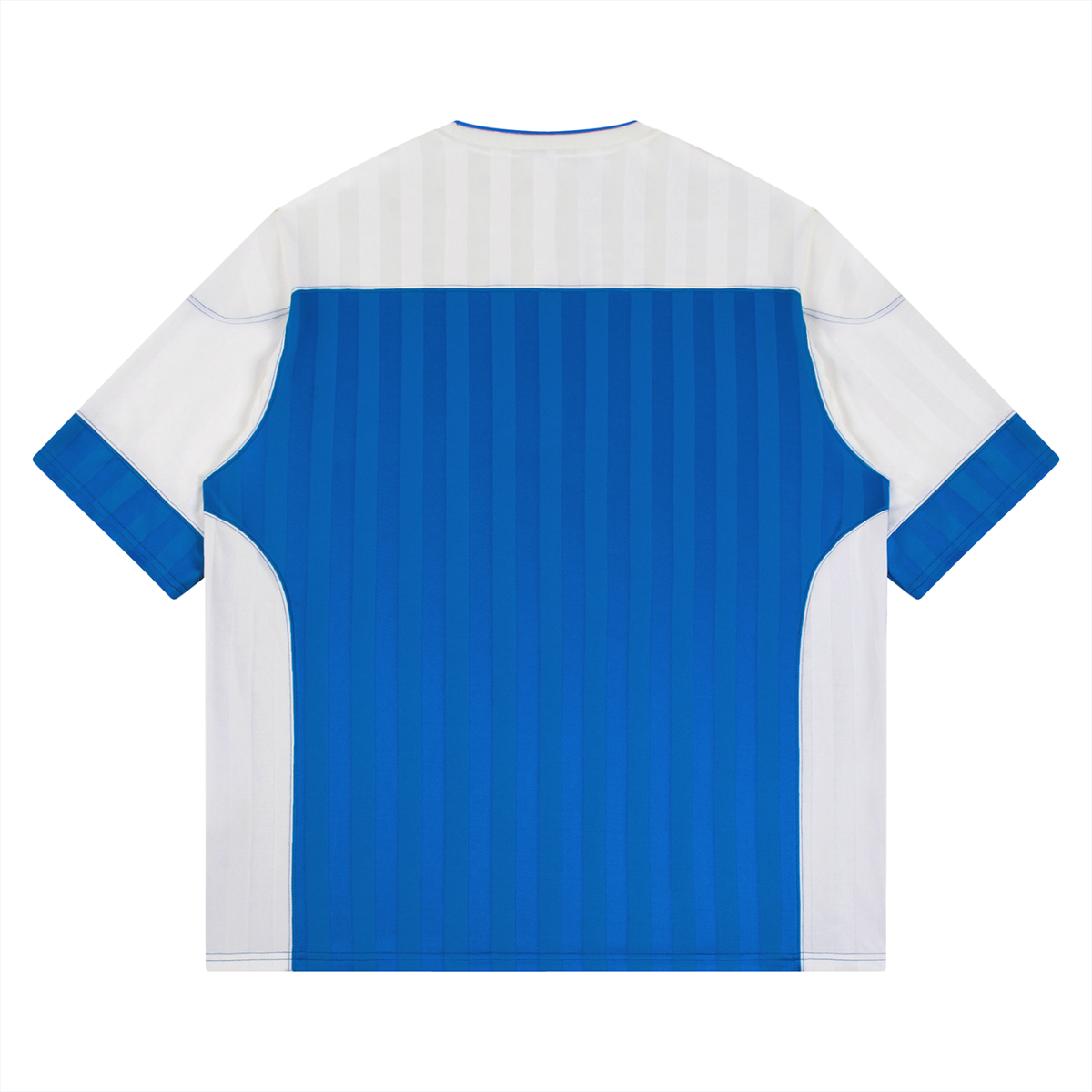 Unisex Striped Drop Shoulder Jersey in blue with white, alternate angle