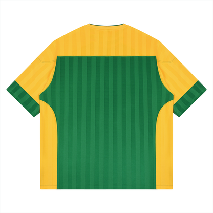 Unisex Striped Drop Shoulder Jersey in green with yellow, alternate angle