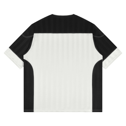 Unisex Striped Drop Shoulder Jersey in white with black, alternate angle