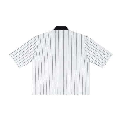 Unisex Striped Full-Zip Baseball Jersey in white, alternate angle