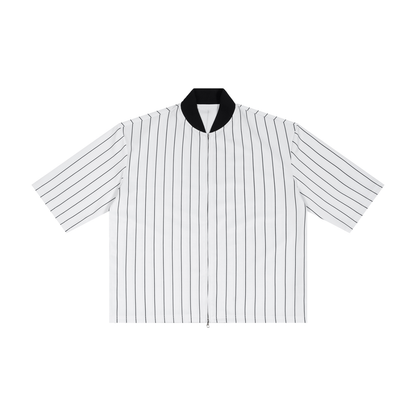 Unisex Striped Full-Zip Baseball Jersey in white