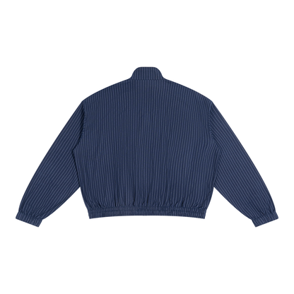 Unisex Striped Full-Zip Track Jacket in navy blue, alternate angle