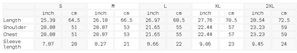 Size chart for the Unisex Striped Loose V-Neck T-Shirt