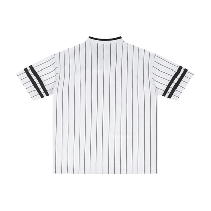 Unisex Striped Loose V-Neck T-Shirt in white, alternate angle