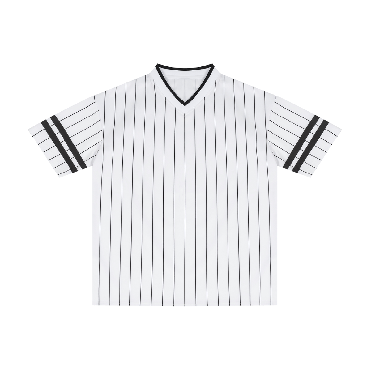 Unisex Striped Loose V-Neck T-Shirt in white